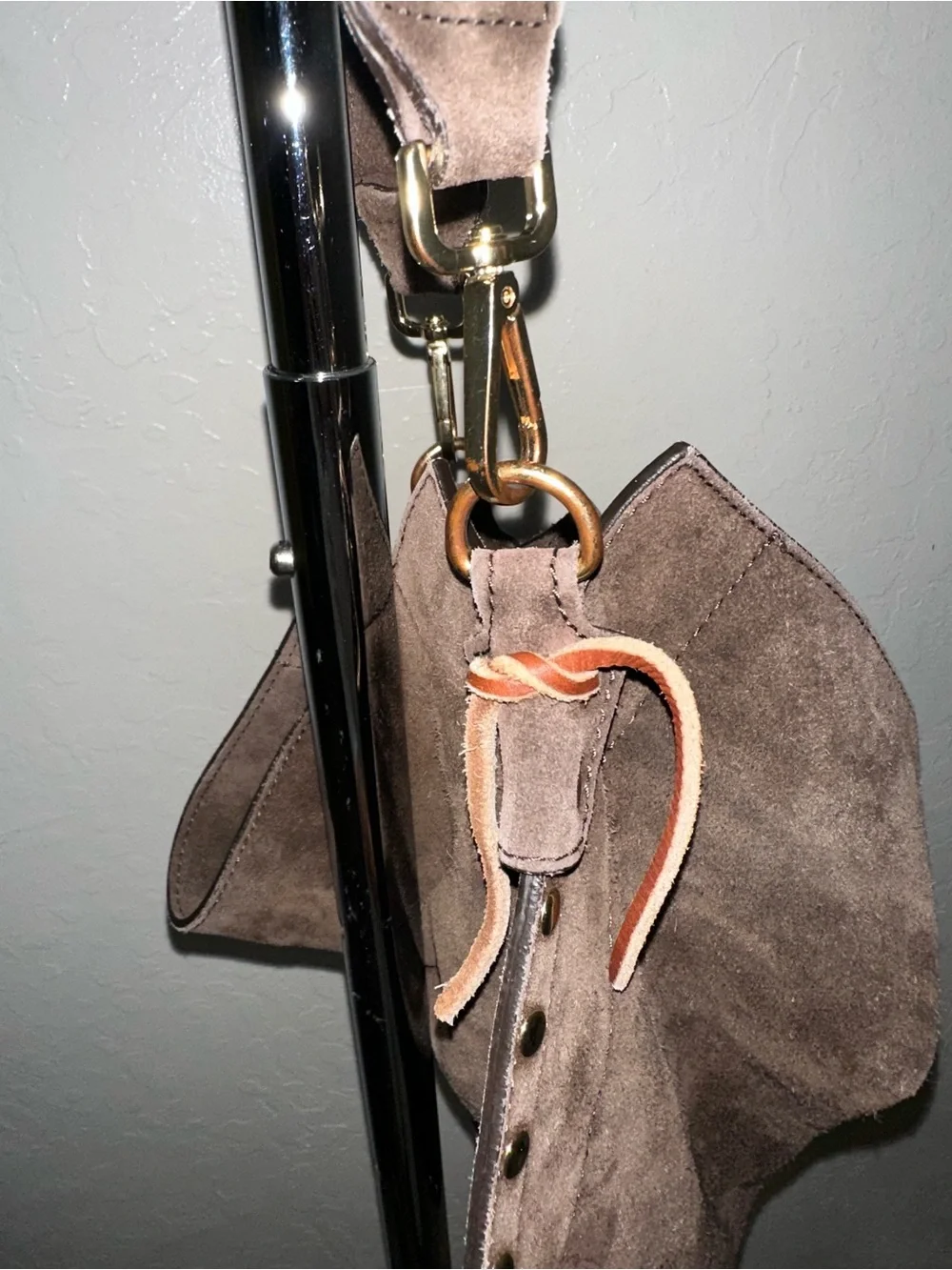 Stud-Trim Suede Hobo Shoulder Bag - Dark Brown